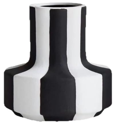 KESOTO Flowerpot Black and White Striped Vase, Minimalist Home Decoration, PVC Planter Flower Vase for Countertop Tabletop Dining Table