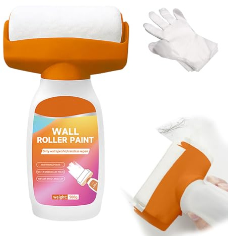 Wall Repair Roller Paint White, 500g Wall Repair Roller Brush, Quick-Drying White Paint for Wall, Portable Wall Repair Roller for Graffiti Scratches, Stains, Cracks, Wall Scratches