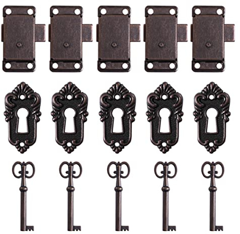 HOMSFOU 5 Sets Vintage-Schrankschlösser, Retro-Schloss, antiker Riegel für Schmuckschatulle, dekoratives Möbelschloss mit elegantem Design, zuverlässig und einfach zu installieren