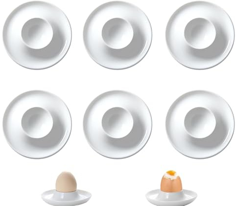 SSHUIKKAI Lot de 6 coquetiers en porcelaine - Pour le camping - Pour œufs durs et souples - Blanc
