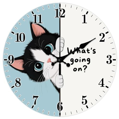 CHGCRAFT Peekaboo Katze Wanduhr 12 Zoll Cartoon Katze Uhr Batteriebetrieben Leise Nicht Tickend Runde dekorative Uhr für Home Office Dekoration