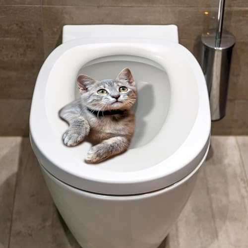Autocollant pour abattant de WC - Motif chat mignon - Étanche - Amovible - Pour décoration de salle de bain, couvercle et réservoir - 30 cm
