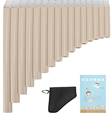Pan Flöte in C -Schlüssel für Anfänger Erwachsene Kinder, 15 Rohre ABS Harz Windinstrument mit Tragen von Beutel und Handbuch leicht zu lernen Panpipe für das Unterrichten, (Beige)