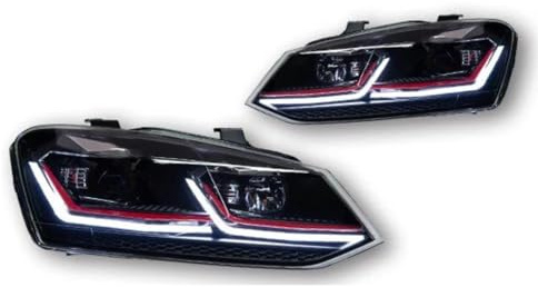 YUCHUJCGSS Faro Principale Per VW Per Polo Per Vento 2011-2017 Fari A LED Proiettore Anteriori DRL HID Bi-Xeno Accessori Fari Fanali Anteriori(Left-Hand Drive,Gti Red Line)