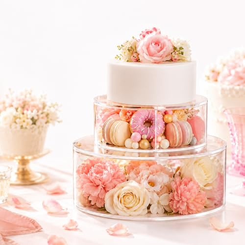 Houkiper Tortenständer aus Acryl, Runder Zylinder Tortenhaube 2 Stück Tortenglocke Hoch, Transparenter Kuchenhaube Rund Tortenteller Desserttisch Displaybox für Geburtstag Hochzeits Feiertagsfeiern