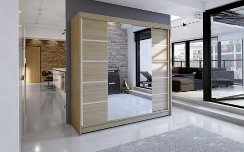 Gaba furniture Torres 180x215x58 cm Sliding Door Sonoma Wardrobe Furniture for Bedroom Living Room Wardrobe with Hanging Rail