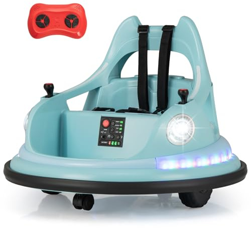 COSTWAY 12 V Bilscooter för Barn 360° Roterbar, 2-i-1 Elektrisk Stötfångare Bil med 2 Körlägen, Barnbil med Fjärrkontroll, LED-Lampor och Musik, Elfordon för Barn från 3 år Turkos