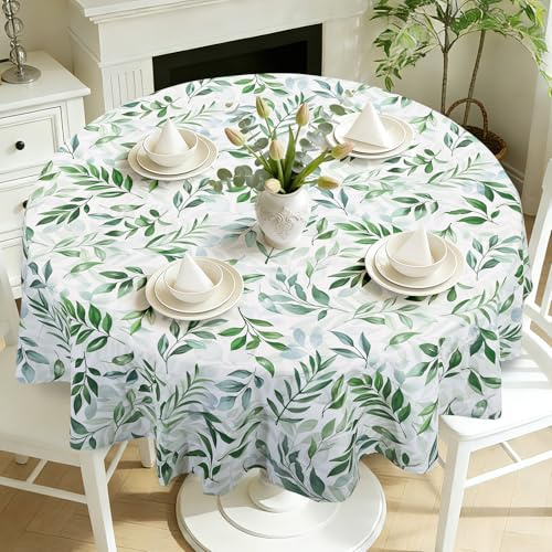 hometrixx Tovaglia Rotonda Estate Foglie verdi Tovaglie Antimacchia Poliestere Copritavolo per 6-8 Posti 180 cm Cucina Sala da Pranzo Giardino Esterno Compleanno