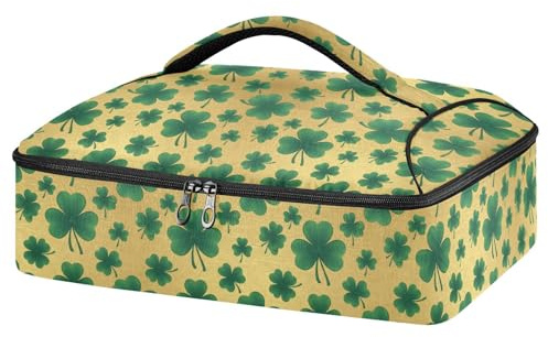JUMBEAR St. Patrick's Day Shamrock Insulated Casserole Carrier for Hot or Cold Food, Lasagna Holder Tote for Potluck Parties, Picnic, Beach, Fits 9x13 Baking Dish
