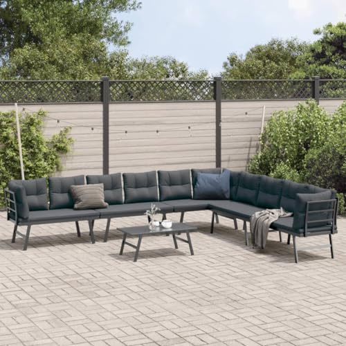 Woonisher 5-TLG. Garten Sitzgruppe Schwarz Stahl Mit Kissen, Terrassenmöbel Außen Mit Pulverbeschichtetem Gestell, Essgruppe Mit 6 Stühlen Für Garten Und Terrasse