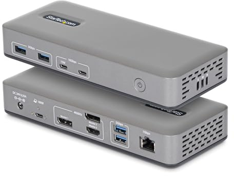 StarTech Driverless USB-C Triple 4K Windows Dock, DP & HDMI, 100W | Plug-and-play, native GPU, USB-A and USB-C, 15W downstream charging, VESA or Surface mount, zero-touch setup, lock slots