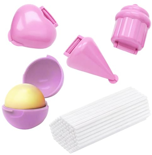 Cake Pop Mould, Cupcake Maker Set with 100 Cake Sticks, Maker for Home Baking, Reusable Cake Pop Moulds with Wooden Sticks for Sweet Treats and Party Desserts, Pink and Wood Tone Design