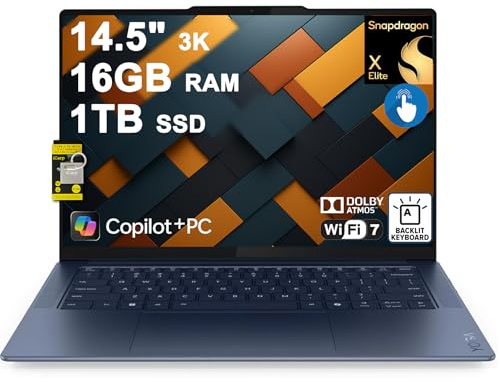 Lenovo Yoga Slim 7 Laptop 14.5 3K OLED Touch (100% DCI-P3 1000nits HDR Peak) Qualcomm 12-core Snapdragon X Elite (Up to 45 Tops) 16GB RAM 1TB SSD for Creator Business Work Win11 ICP Hub