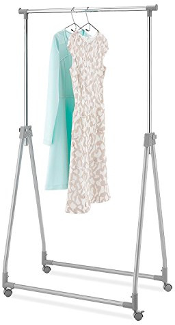 Whitmor Foldable Garment Rack - Rolling Clothes Rack - Adjustable Height - Silver