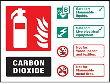 Caledonia Signs 21235E - Señal de identificación de extintor de CO2 (200 x 150 mm, vinilo autoadhesivo)