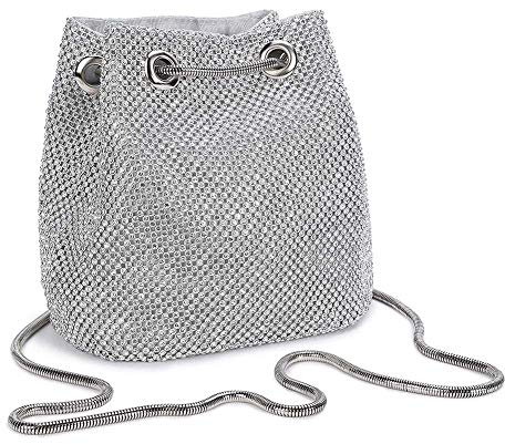 UBORSE Damen Abendtasche Clutch Umhängetasche Kleine Pailletten Handtasche Schultertasche Kette Tasche für Hochzeit Party Disko - Silber