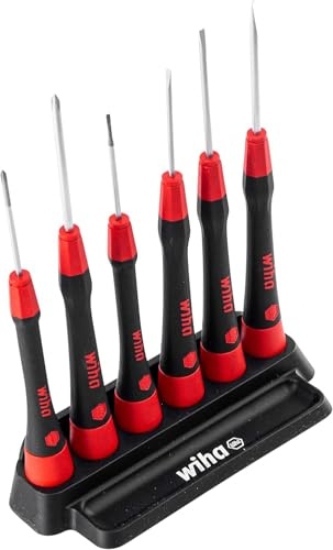 Wiha Juego de destornilladores de precisión PicoFinish® ranurados, Phillips, de 7 unid., incl. soporte (42990)