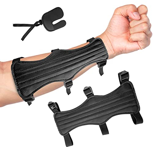 Armschutz Bogenschießen Set für Kinder Erwachsene, Unterarmschutz Leder Archery Arm Guard, Schießhandschuhe Fingerschutz Bogensport Zubehör, Handschutz Fuer Bogenschiessen Recurvebogen Compoundbogen
