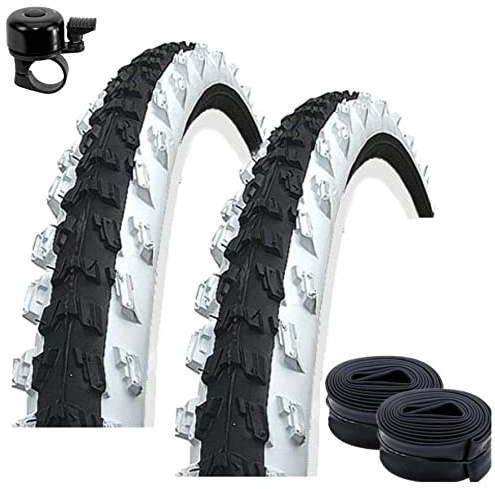 2 x Kenda K-829 20 MTB Fahrradreifen Fahrradmantel Schwarz/Weiß 50-406 (20 x 2.00) + 2 passende Schläuche DV inkl. Fahrradklingel