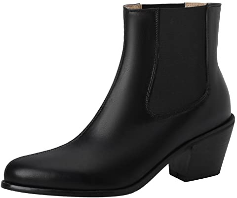 Bottines À Talon Bloc Femme, Bottines Chelsea Facile A Enfiler Bottes Courtes Talons Moyen Pointu 359 Noir Taille 34 EU