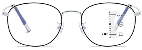 MAGIMODAC Herren Damen Multifokale Lesebrille Metall Lesehilfe Sehhilfe Blaulichtfilter UV400 Anti Blaues Licht Blockieren Computer Bifokale Brillen Lesebrillen(Silber 1.5)