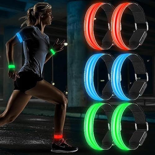 Aicharynic LED Armband Battery, 6 Stück LED Reflective Band Leuchtarmband Laufarmband Lichtband Kinder Leuchtbänder Reflektorband Licht Kinder Nacht Sicherheits Licht für Joggen Laufen Running Sports