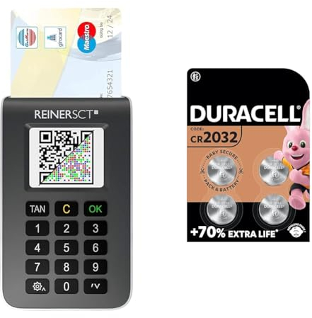 REINER SCT tanJack Photo QR I Chip chipTAN-Tan Generator für Online Banking & Duracell Specialty 2032 Lithium-Knopfzelle 3 V