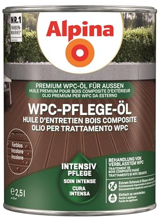 Alpina WPC Pflege-Öl – Farblos – lässt verblasstes WPC neu erstrahlen und wehrt Schmutz und Feuchtigkeit ab – leicht zu verarbeiten & äußerst ergiebig – 2,5 Liter