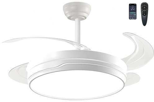 Casa Shop Ventilador techo con luz LED 84W Ventilador Ultra Silencioso con Mando a Distancia y Aspas Retráctiles Función verano-invierno Controlador incorporado(Blanco Liso)