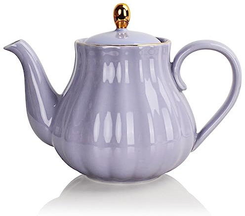 Sweejar Home Théière en porcelaine avec infuseur et couvercle, 890 ml avec filtre pour thé/café/lait/femme/bureau/maison/cadeau (forme de citrouille, violet)