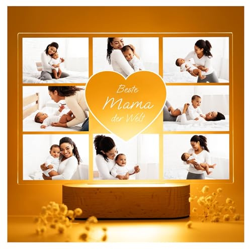 Geschenkfreude Personalisiertes Acrylglas Beste Mama der Welt 8 Fotos | Foto Nachtlicht mit LED, Geschenke für Mutter Deko, personalisierte Geschenke, Geburtstag