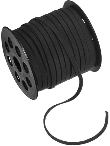 M METERXITY Cordón De Piel De Ante Falso 50 Yardas 5mm Cinta Plana De Piel De Ante Cordón De Cuero Falso Cordón De Ante para Fabricación De Joyería/Manualidades DIY/Collares/Pulseras [Negro]