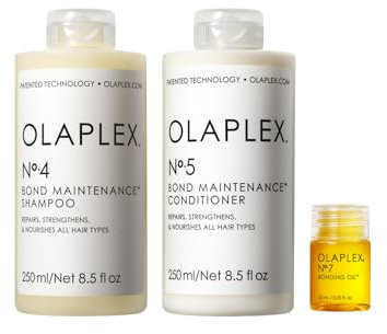 Olaplex Wash and Shine Hair Kit: No. 4, 5, 7, Shampoo & Conditioner Set to Cleanse, Hydrate, & Control Frizz Up to 72 Hours, Bonding Oil for Shine & Protect, For All Hair Types