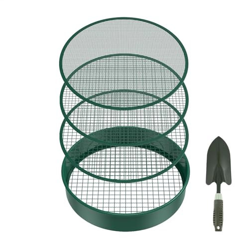 Trädgårdsplanteringssil, trädgårdsskötsel jordsikt, jordfilter nätsikt, 4-filternät, inkluderar spade, 30 cm för kompost och sand, trädgårdsprojekt, jordbruksmark