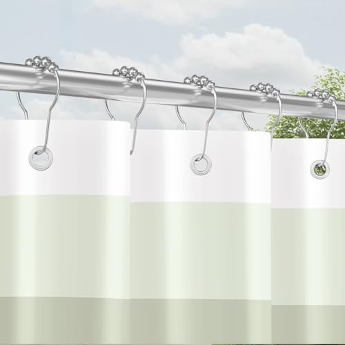Tenda da doccia con anelli in metallo 120x200 cm, binario verde oliva, fondo pesante, tessuto resistente alla muffa, idrorepellente, lavabile, set di tende da bagno in poliestere con occhielli per