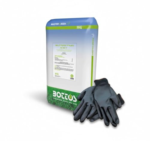 Bottus Fertilizzante Concime Nutrattiva 5-0-7, Micro Granuli, 20 Kg con 2 paia di Guanti in Omaggio