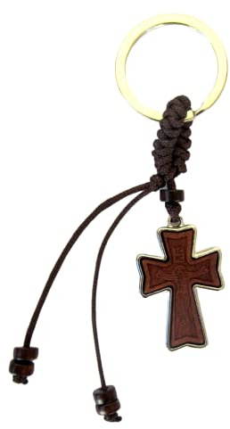 IconsGr Porte-clés religieux grec orthodoxe chrétien double face avec croix en bois et métal / 1