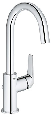 GROHE BauFlow, Waschtischarmatur hoch, wassersparend (Wasserhahn für das Bad, Badarmatur mit Zugstangen-Ablauf, 31cm hoch, einfache Installation am Waschbecken, langlebige Oberfläche), chrom, 23753000