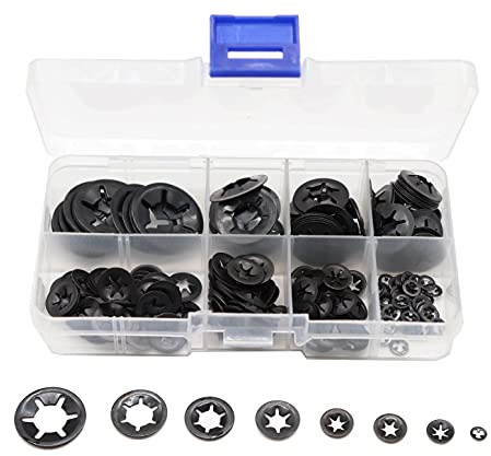 Cseao 360 pcs Noir Starlock Interne dent Lock Rondelles Assortiment kit, M2/M3/M4/M5/M6/M8/M10/M12