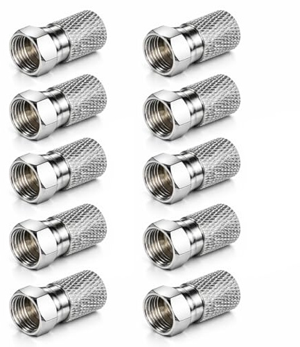 PerfectHD 10x Aufdreh F-Stecker bis Ø 8,2mm für SAT- & Koaxialkabel, breite Mutter, einfache Montage, hochwertige Metallausführung, korrosionsbeständig, 10 Stück