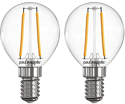 Paul russells LED Filament Golf Ball Light Small Edison Screw E14, 25w Equivalent 2.5W 250LM Mini Globe G45 LED Bulbs, 2700K Warm White, Energy Saving Chandelier Non-Dimmable Lightbulbs, 2 Pack