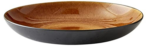 BITZ Schale, Obstschale/Salatschüssel aus Steinzeug, 40 cm im Durchmesser, spülmaschinenfest, schwarz/bernsteinfarben