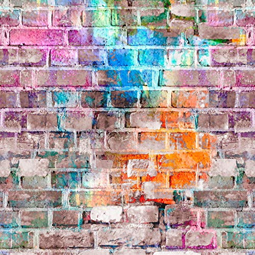 decomonkey Fototapete selbstklebend Tapetenrolle 10 m, Steinwand, Stein | Ziegel, bunt, Tapete, Vliestapete, Deko Panel, Modern, Design, Wanddeko, Wohnzimmer, Schlafzimmer, Wandtapete