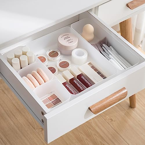 5 Stücke Schubladen Ordnungssystem mit 3 Größen, Mattiert Kunststoff, Schminktisch Organizer Einsetzbar für Makeup, Küchen, Bad, Büro