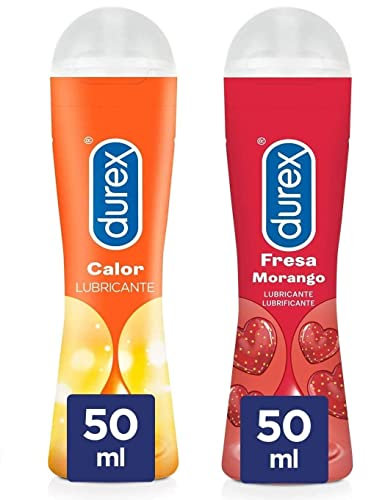Durex Pack Lubricante Efecto Calor + Lubricante Sabor Fresa, Pack Ahorro 2x50 ml