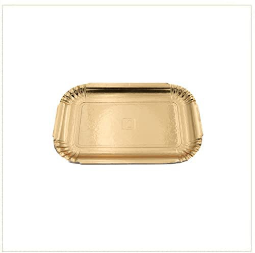 VIRSUS Vassoio/Navetta in Cartone di Colore Oro per Pasticceria disponibile in confezione da 10 kg (circa 222pz) – Formato 14,5x22,5cm Misura 2 – Vassoi Monouso per Dolci, Pasticcini, Torte - C