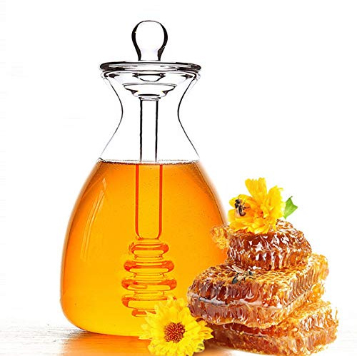 Luckxing 500ml Servieren Klarer Honigtopf Mit Schöpflöffel, Glas Honigtopf Mit Honigbehälter Honig Löffel Zum Servieren Von Honig Glas Honigschöpflöffel Honigtopf Sirupbehälter Küchengläser