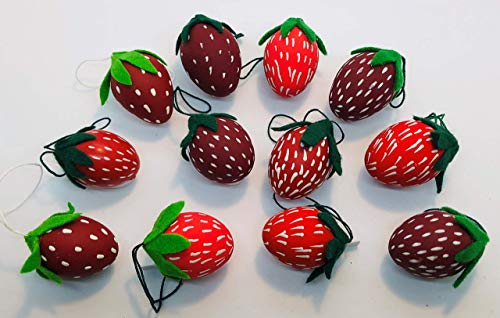 12 Wachteleier Ostereier sorbische Wachsbossiertechnik Erdbeeren rot gemischt