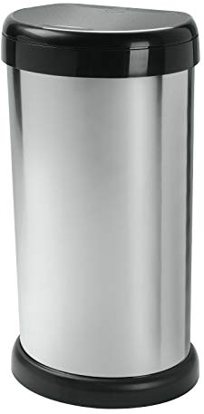 KetoPlastics 42L 42 litre KITCHEN BIN MODA TOUCH TOP LID, PLASTIC, STYLISH BIN WITH FLAT BACK (SILVER)