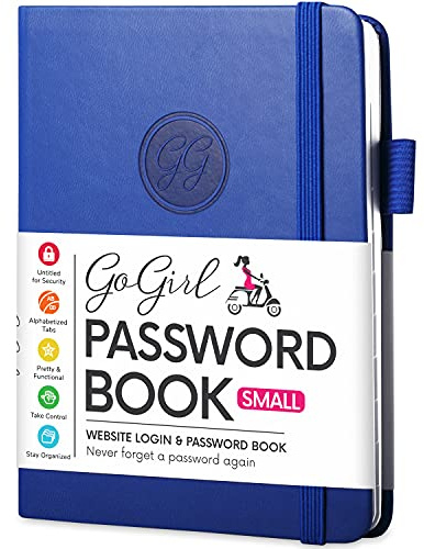 GoGirl Passwortbuch mit alphabetischen Registerkarten, Internetadresse und Passworthalter, Logbuch für Passwortorganisation. Tagebuch zum Speichern von Website-Logins,Taschengröße10,2x14 cm,Königsblau